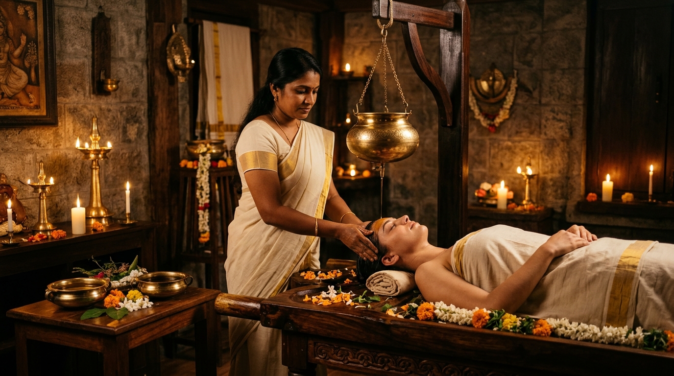 Ayurvedic Shirodhara therapy in Glow Spa